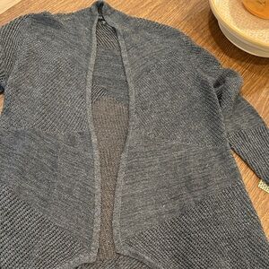 Elieen Fisher gray Women's Open-Front Sweater. Size M with flex of silver thread
